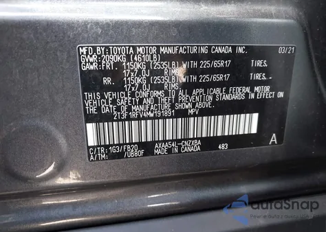 2021 Toyota Rav4 Le z USA, uszkodzony, nr VIN 2T3F1RFV4MW191891